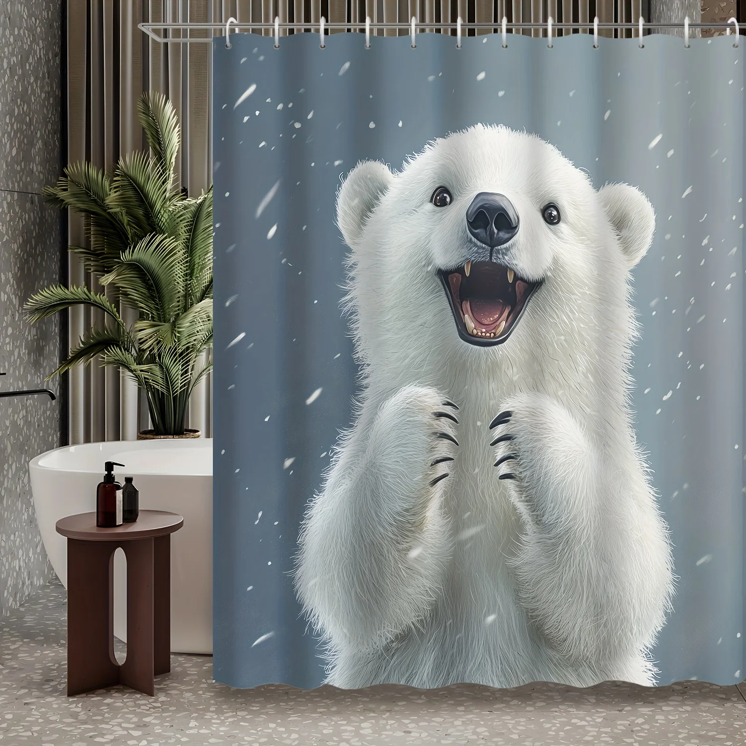 

1pc Cartoon Cute Polar Bear Pattern Snowflake Winter Decorative Printed Shower Curtain, Decorative Printed Shower Curtain,