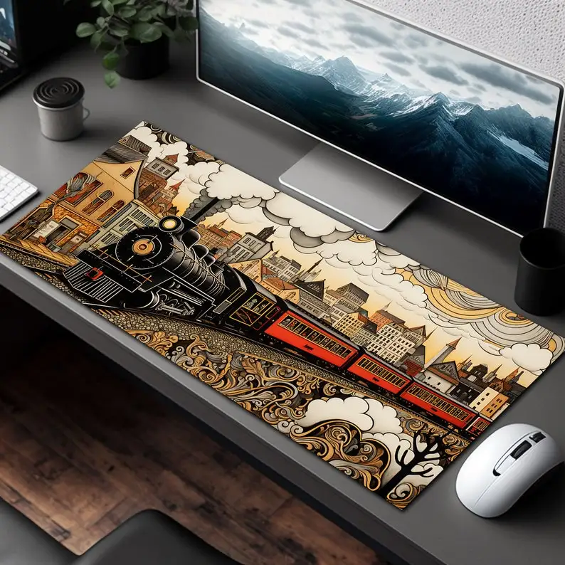 

Nostalgic train pattern art design mousepad Office Accessories Learning PC Desktop Keyboard Accessories Endless Gamer Desk mats