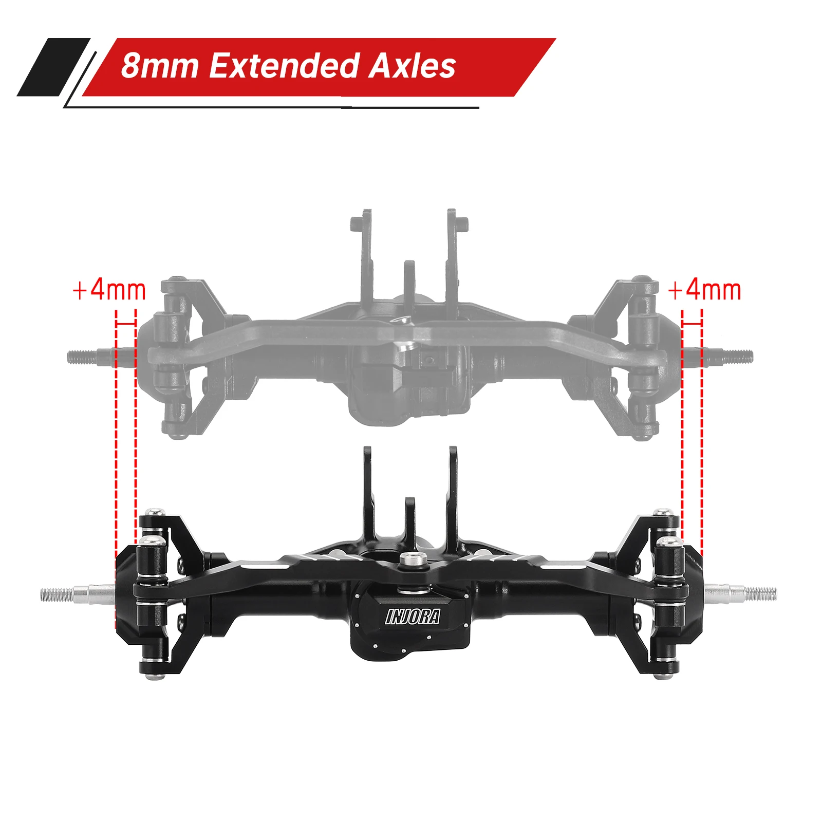 INJORA CNC Aluminum 4mm Extended Front Rear Complete Axles for 1/18 RC Crawler TRX4M Upgrade (4M-61)