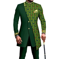 Terno africano com estampa bordada para homens, conjunto blazer e calças, vestido de negócios, terno com lenço, festa de casamento, noite, A2316023