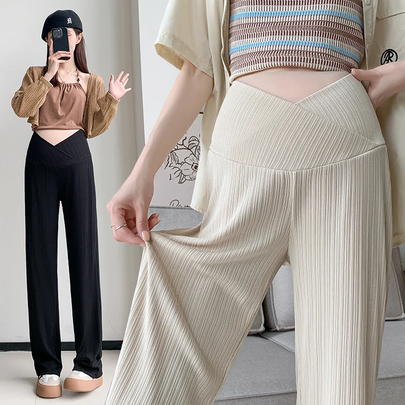 

Across Low Waist Belly Dropping Straight Pants Maternity Summer Thin Breathable Loose Trousers for Pregnant Women Pregnancy Y2K