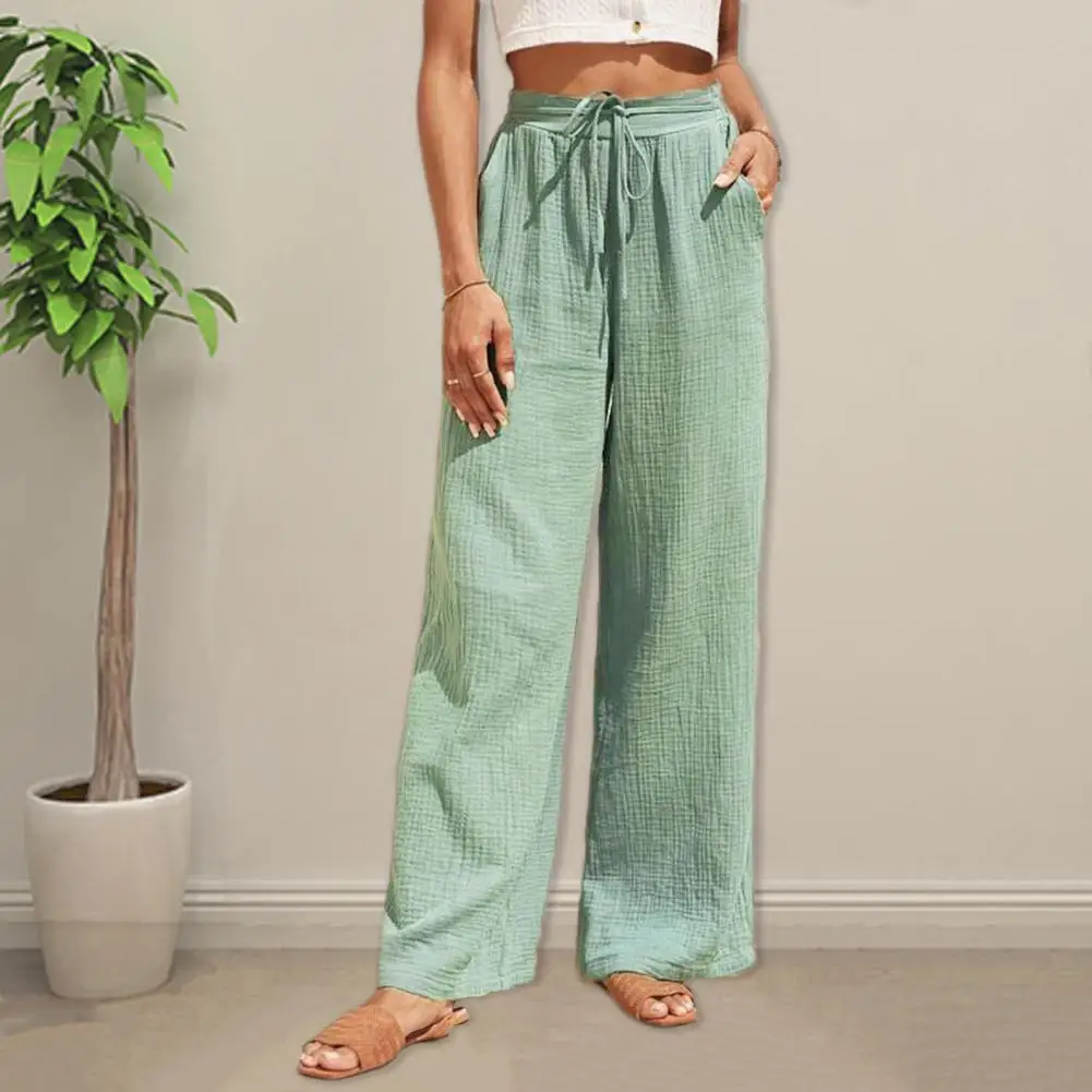 Drawstring Casual Pants Women Wide-leg Pants Stylish Women's Casual Pants with Wide Leg Adjustable Drawstring for Comfortable