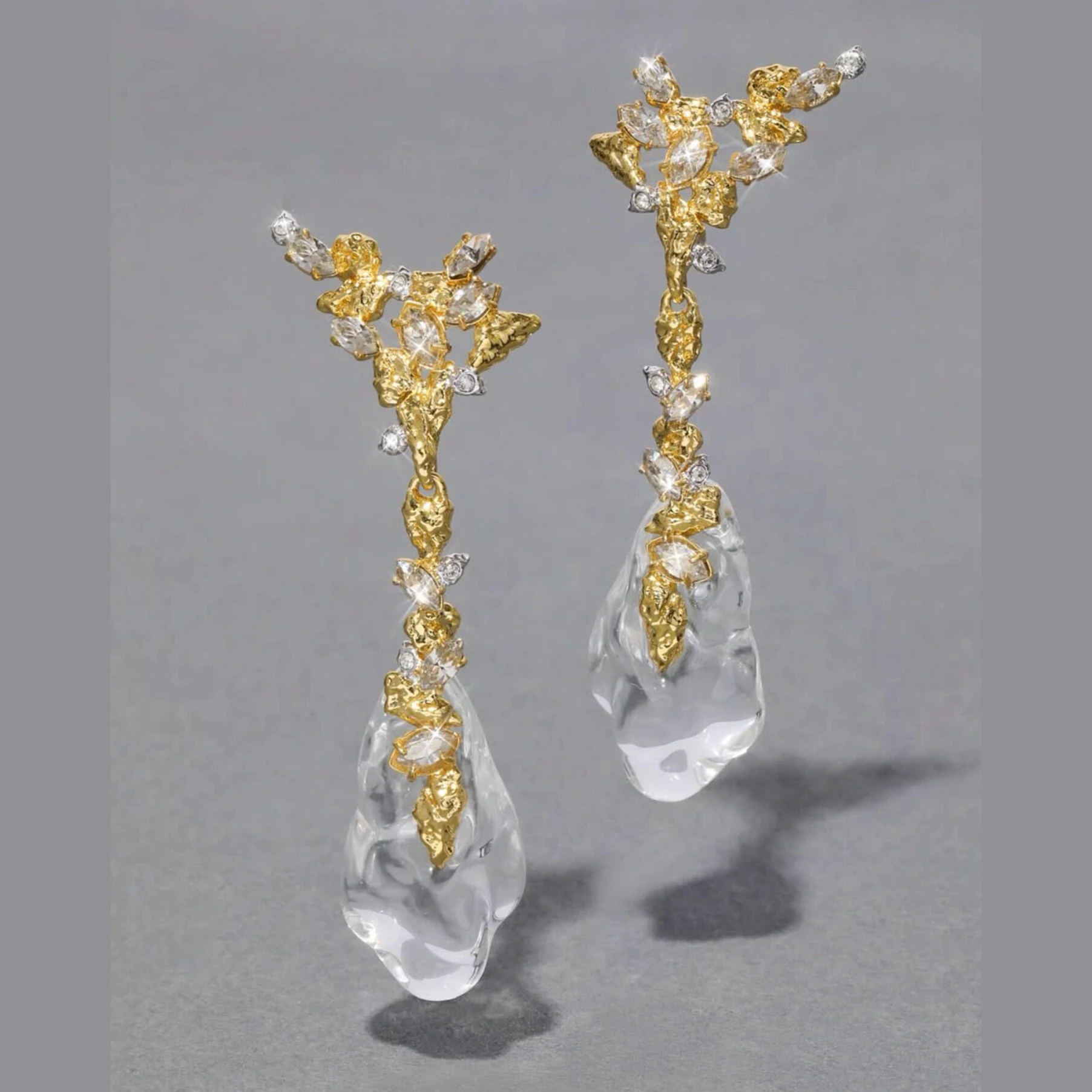 

Vintage Irregular Transparent Crystal Gold Earrings Woman Elegant Gorgeous Jewelry Accessories