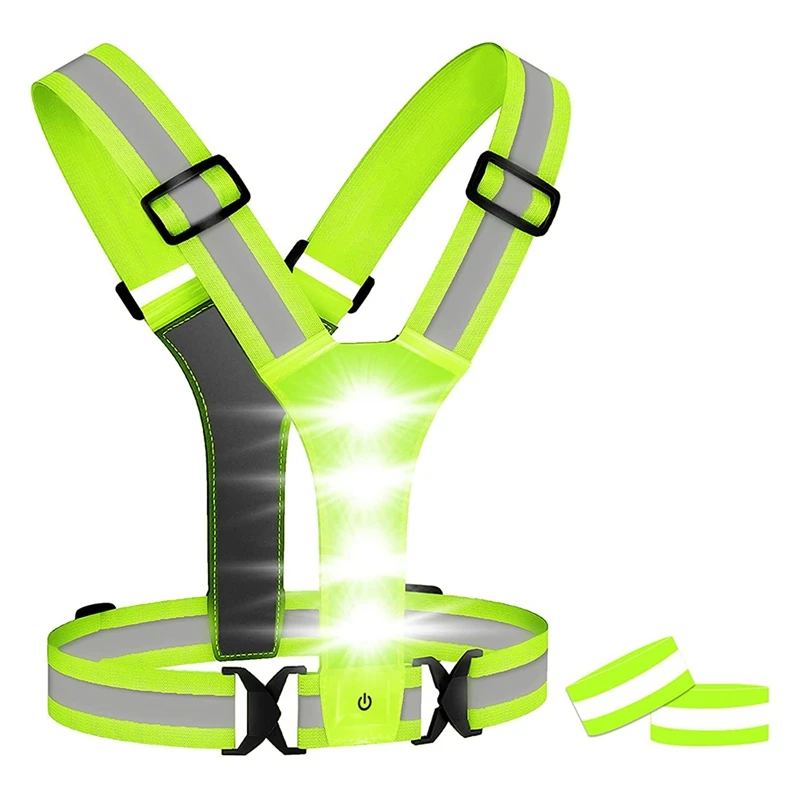 

LED Running Vest,LED High Visibility Reflective Vest Safety Vest With 2 Reflective Bands For Cycling Jogging Running