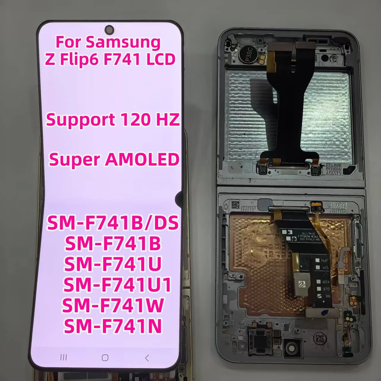 Дисплейный модуль Super AMOLED LCD для Samsung Z Flip6 5G SM-F741B/DS SM-F741B SM-F741U SM-F741U1 SM-F741W, замена экрана