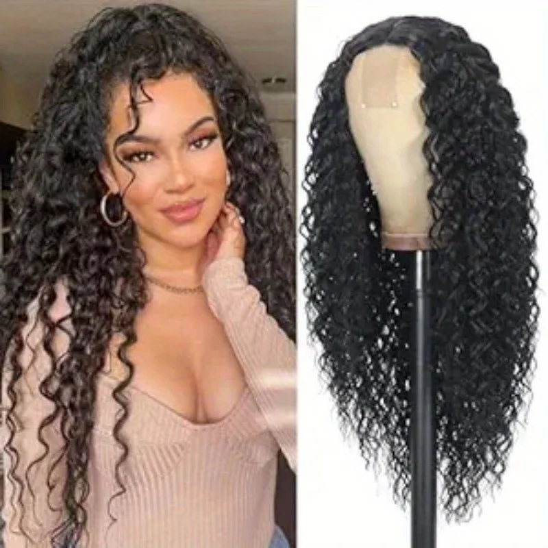 26-Inch African-style wig, black heat-resistant synthetic curly hair, lace-free full-cover stage/cosplay with