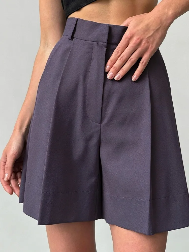 Casual Linen Wide Leg Shorts Loose Fitting Slimming High Waist PU Fabric Formal Pants Suitable for Middle-Aged Women