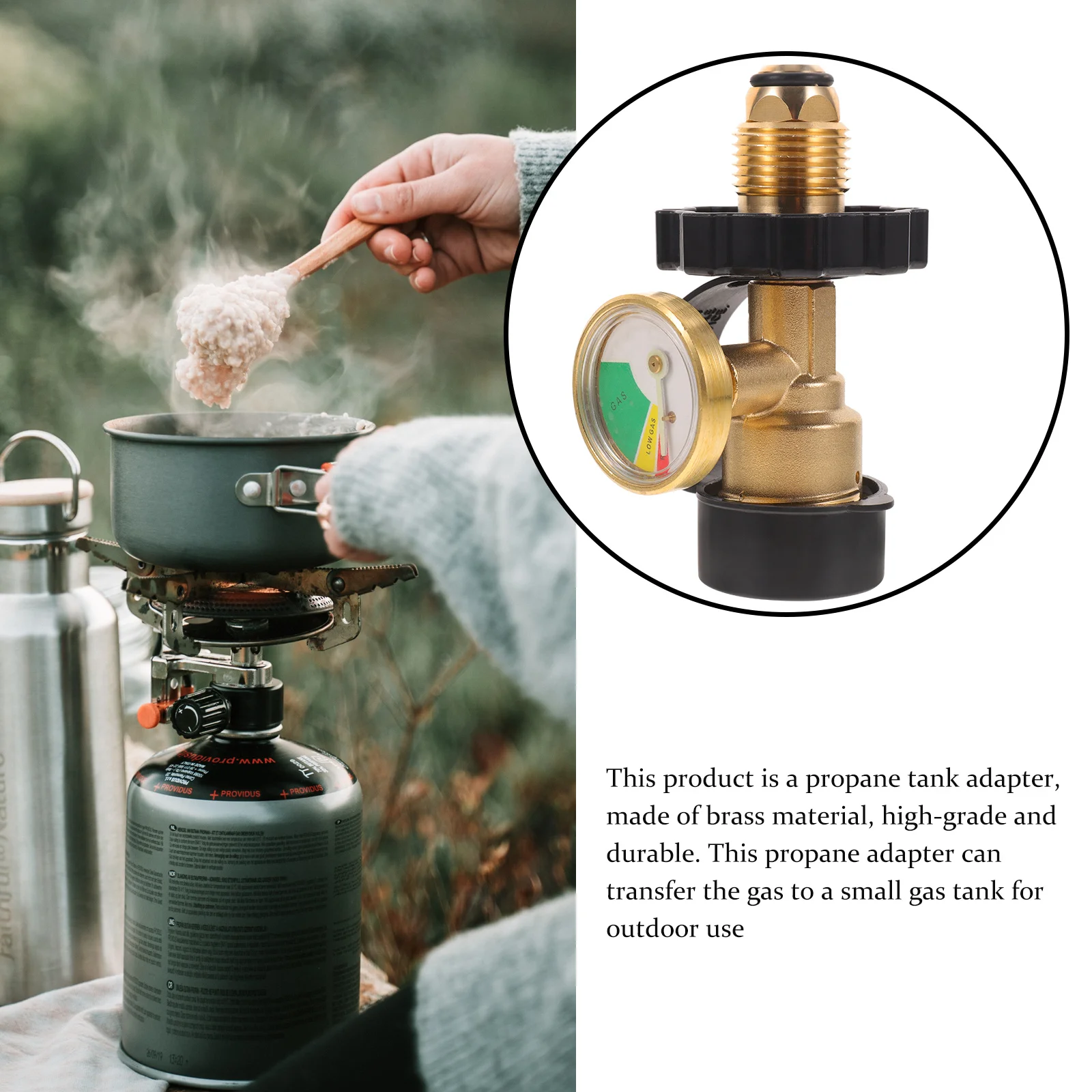 

Propane Tank Adapter Gas Tank Convert Head Pressure Gauge Solid Brass Durable Outdoor Camping Gas Refill Tool Propane