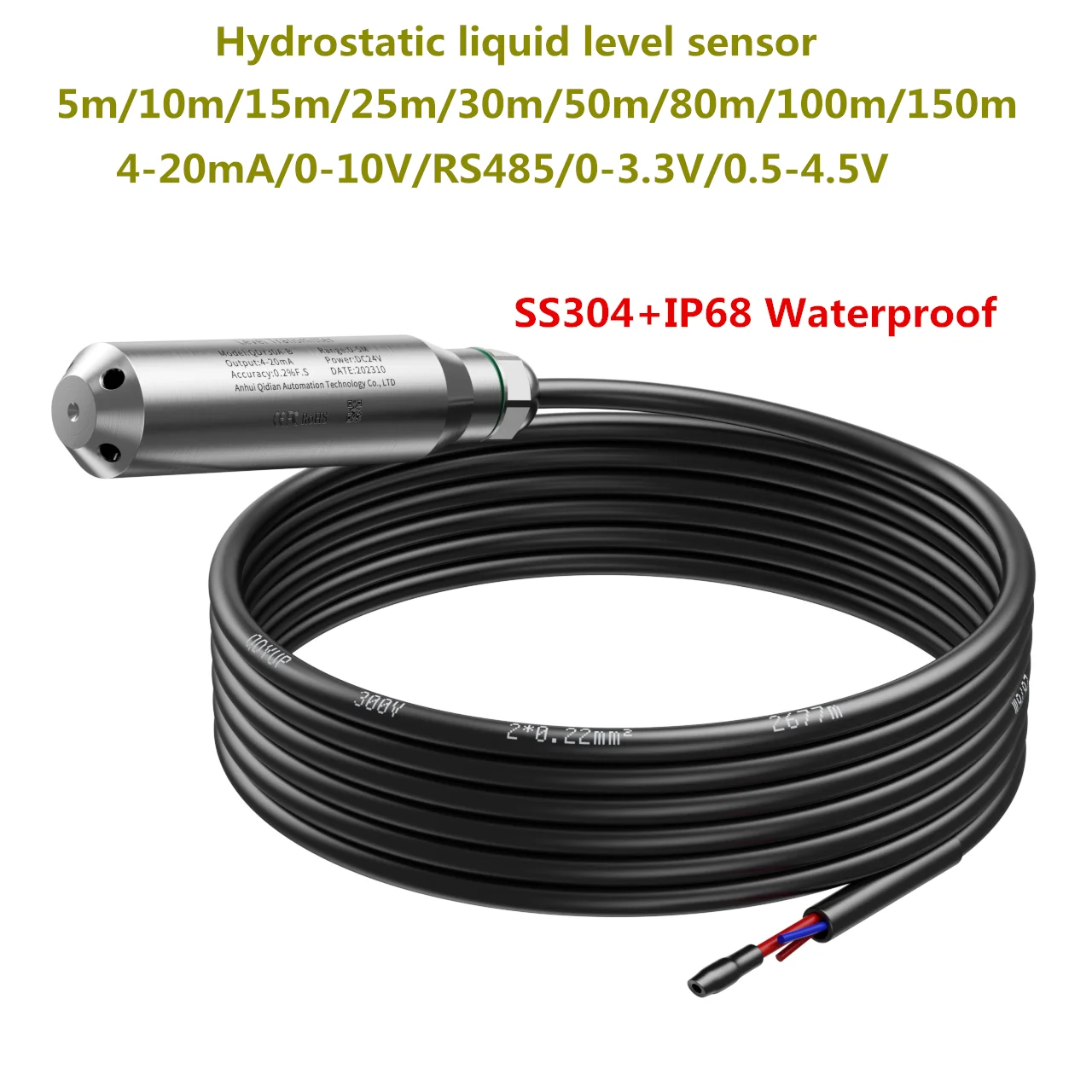 Submersible Level Transmitter 5m/10m/20m/50m/100m/150m ss304 hydrostatic level sensor