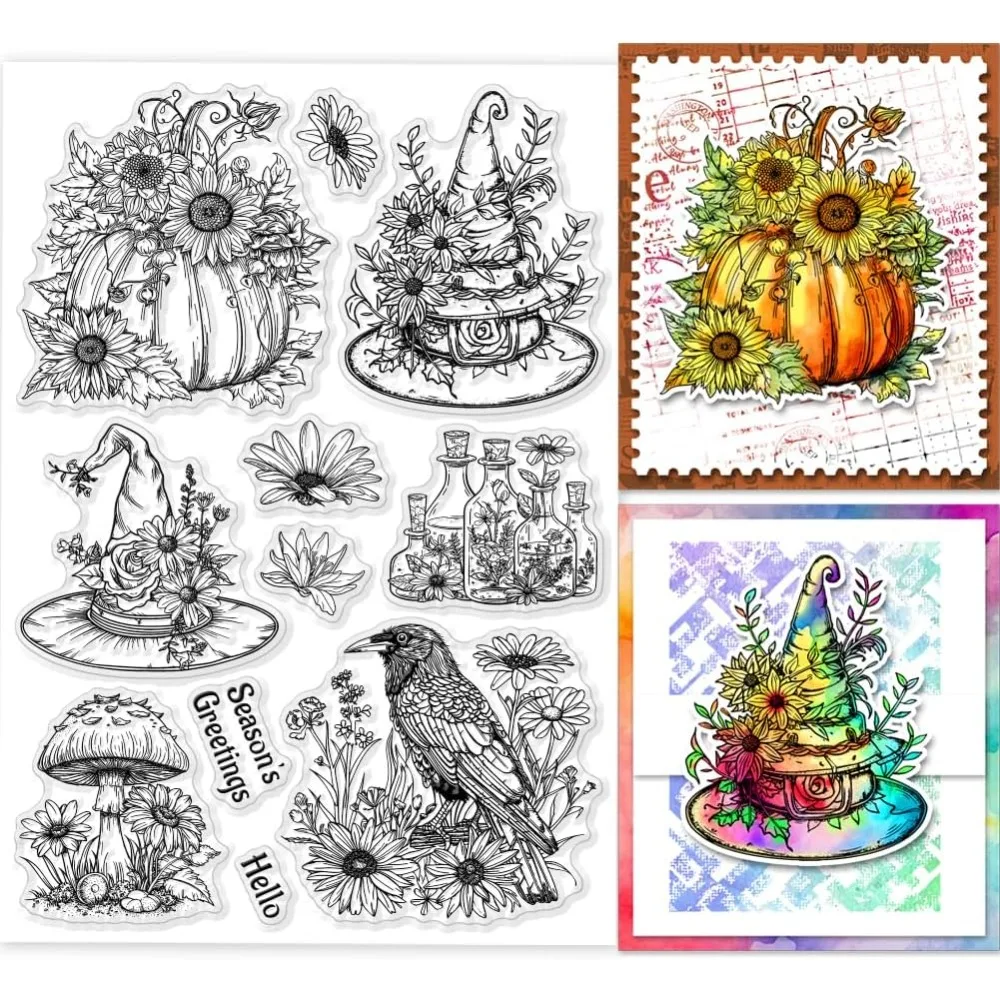 

1pcs Magic Autumn Pumpkin Clear Stamps for Cards Making Thanksgiving Autumn Harvest Clear Stamp Seals 5.83x8.27 inch Transparent