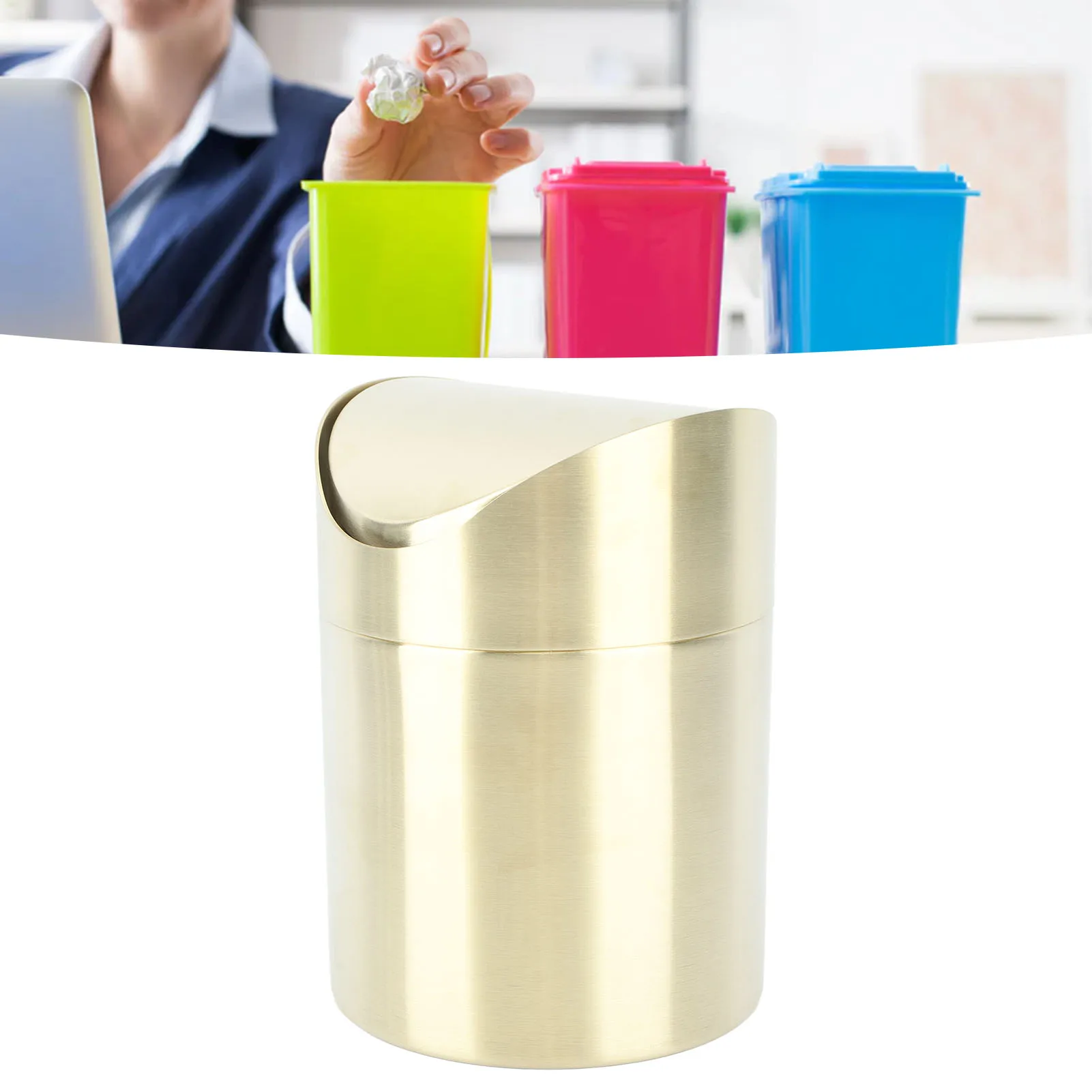 Mini Countertop Trash Can Desktop Trash Can Space Saving Fingerprint Proof 304 Stainless Steel  for Office for Pericarp