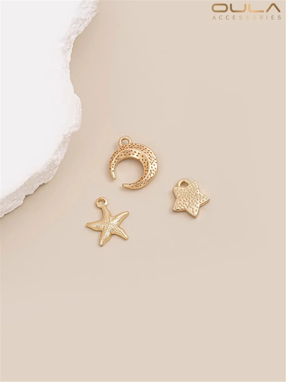 

14K Gold-Color Plated Star Moon Starfish Pendant Handmade Jewelry Small Drop Diy Earrings Pendant Accessories