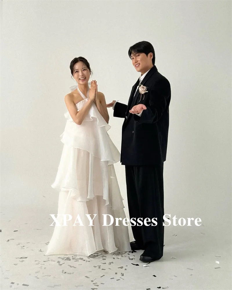 XPAY ホルターエレガントなウェディングドレス韓国写真撮影シルクオーガンザブライダルドレスマリアージュ結婚披露宴ドレスカスタマイズ