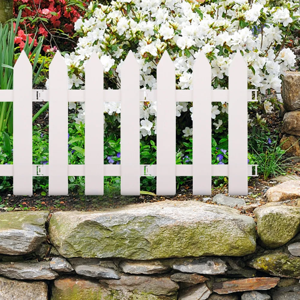 4Sets White Plastic Garden Picket Fence Decorative Lawn Border Panel for Flowerbeds Yard Patio Christmas Plastic Landscaping