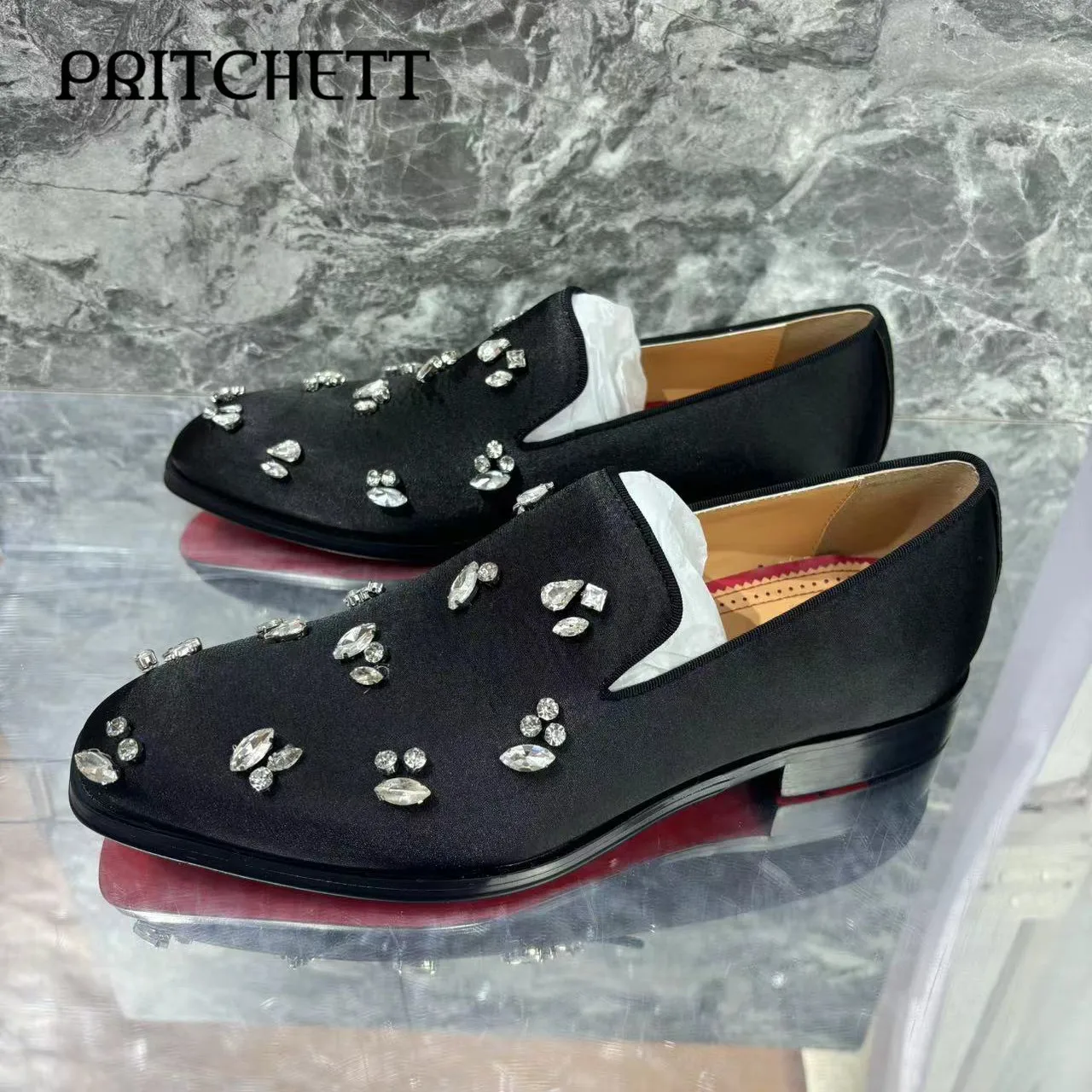 Irregular Rhinestone Decorated Loafers Black Suede Round Toe Slip-On Simple Casual Shoes Fashionable Large Size Men's Shoes