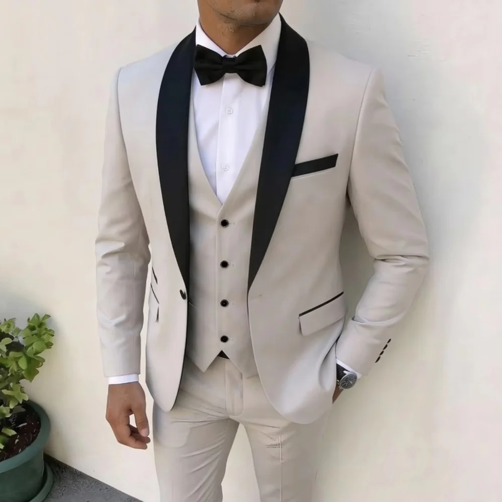 

Новый мужской костюм-тройка с отложным воротником, приталенный, на одной пуговице: пиджак, жилет и брюки для деловых встреч и торжественных мероприятий