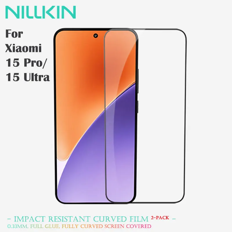 NILLKIN 耐衝撃性湾曲フィルム Xiaomi 15 Pro/15 Ultra 用、傷防止、指紋防止、0.33mm 超薄型、ツールキット付き
