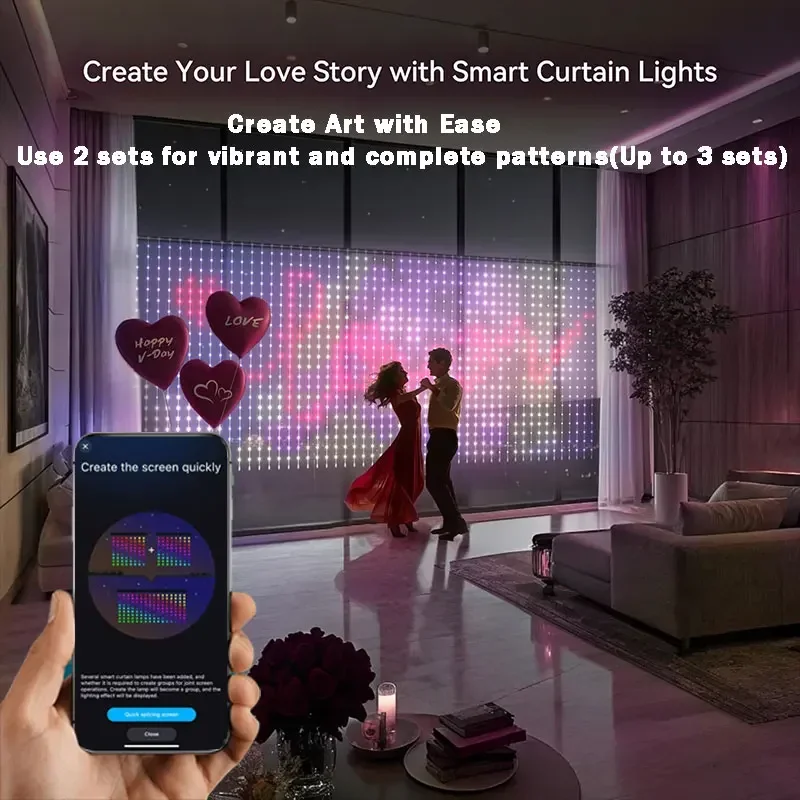 400LEDs Smart Curtain Lights Bluetooth App LED String RGB Fairy Lights DIY Music Change Display for Window Bedroom Decoration