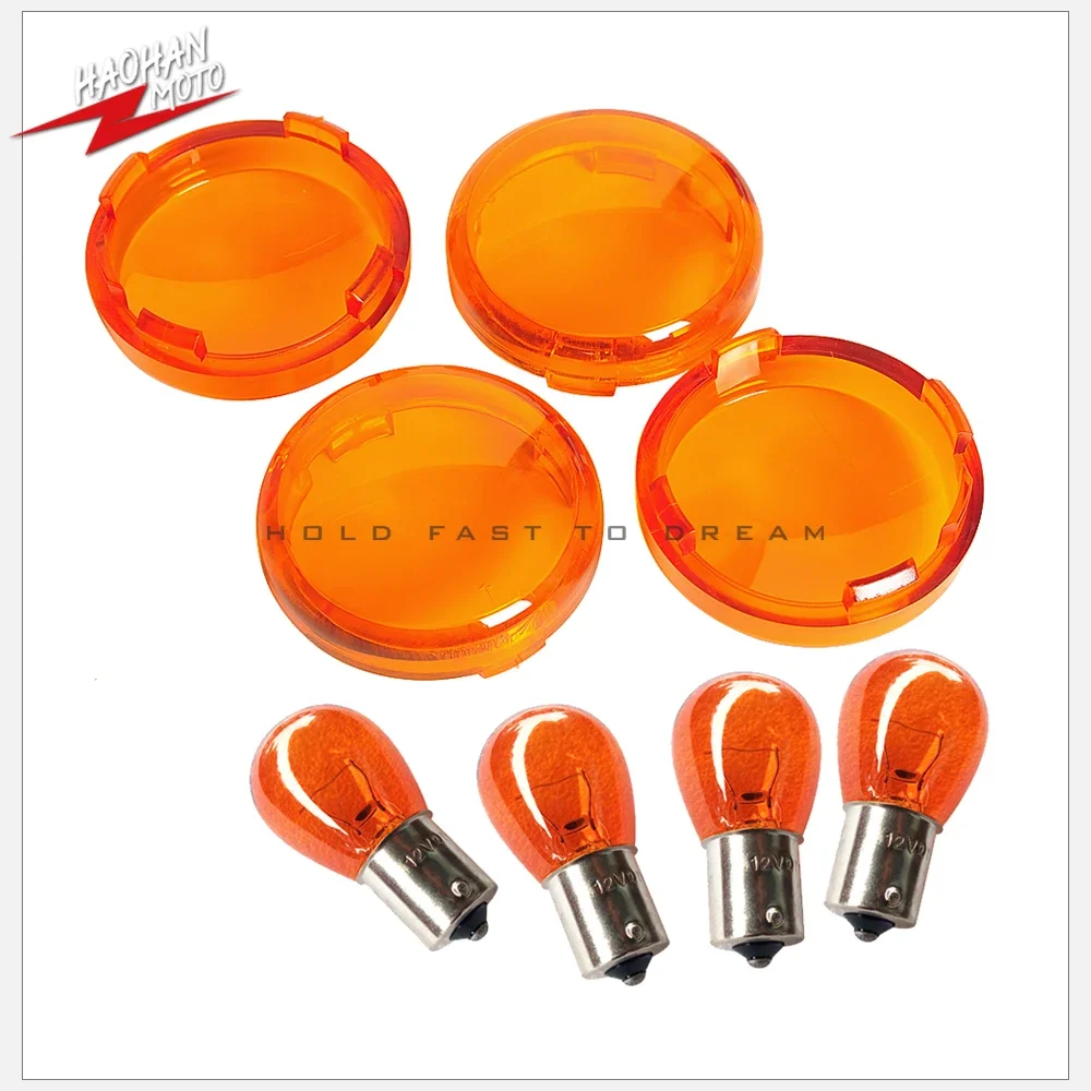 

For Harley Touring Dyna Softail Sportster Street Glide 883 1200 1986-2017 Turn Signals Light Cover Lens 4 pcs