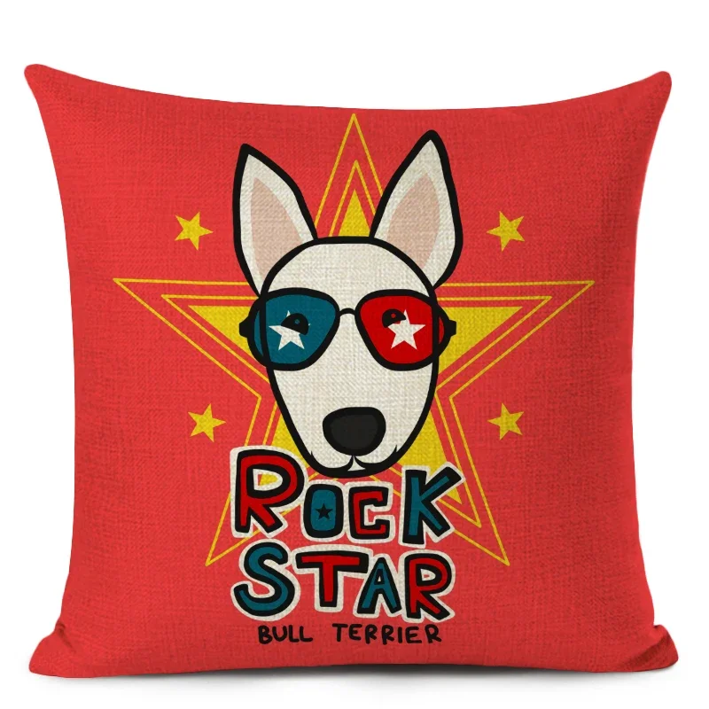 Bull Terrier Cushion Cover Cute Dog Printed Linen Pillows Cover Car Sofa Decorative Pillowcase Home Decor Case 45x45cm