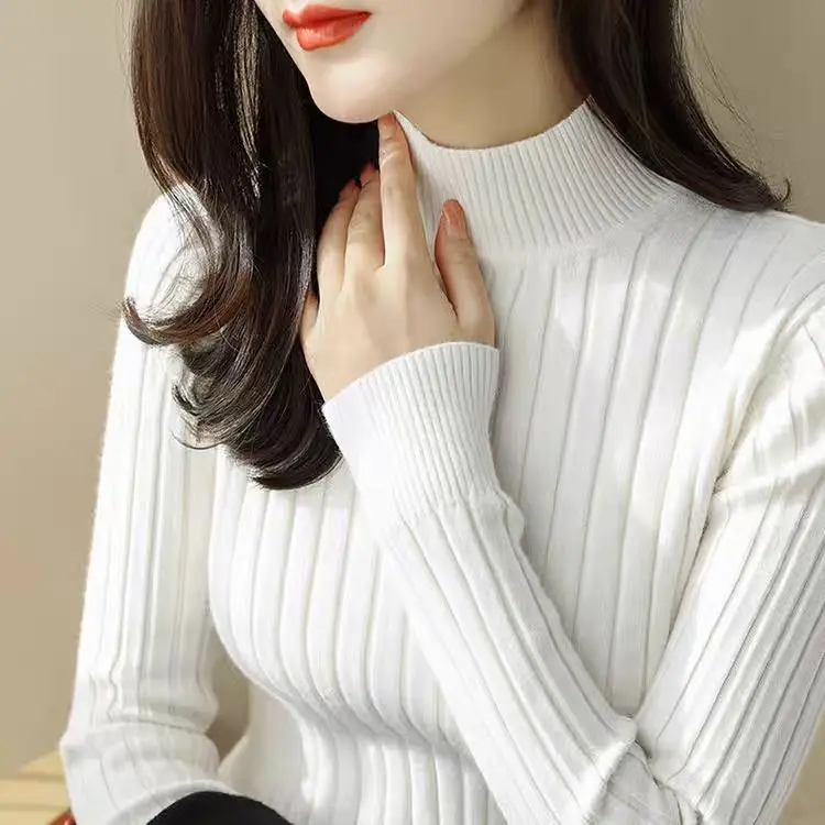 

Women's Thickened Long Sleeve Knitted Sweater Half High Collar Autumn Winter Fashion Slimming Base Shirt Casual Color