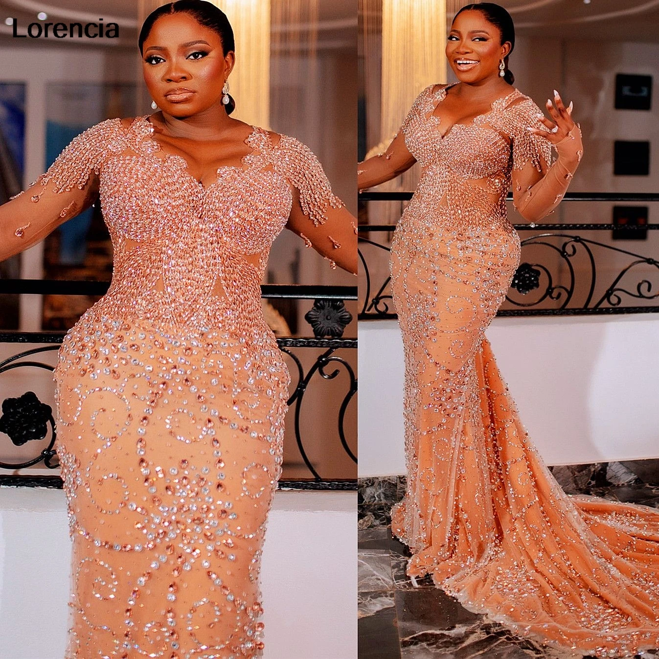 

Индивидуальное арабское платье русалки цвета шампанского Aso Ebi для выпускного вечера со стразами и кристаллами из бисера, африканское вечернее платье Robe De Sorrie YPD347