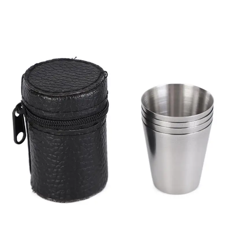 4pcs Outdoor Camping Tableware Travel Cups Set Picnic Supplies Stainless Steel Wine Beer Cup Whiskey Mugs