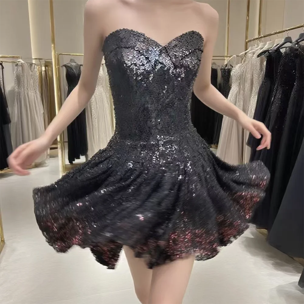 Sexy Sequined Sweetheart Beading Sleevless A-Line Formal Evening Dresses Birthday Party Prom Gowns Customized
