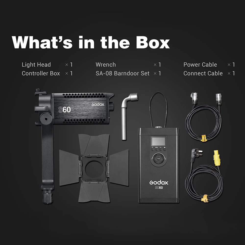 Godox With Barn Door for Professional Photography S60 60W Focusing LED Photography Continuous adjustable Light Spotlight