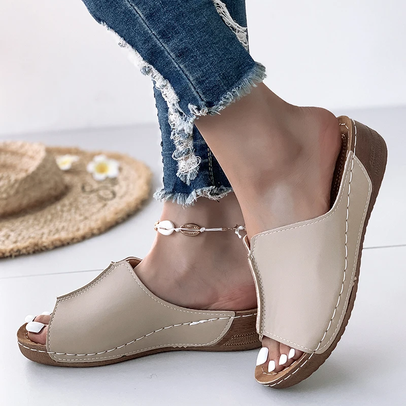 Summer Shoes Women\'s Sandals Plus Size Classics Slip On Slipper Women Wedge Shoes Basic Shoes For Women Zapatos De Mujer