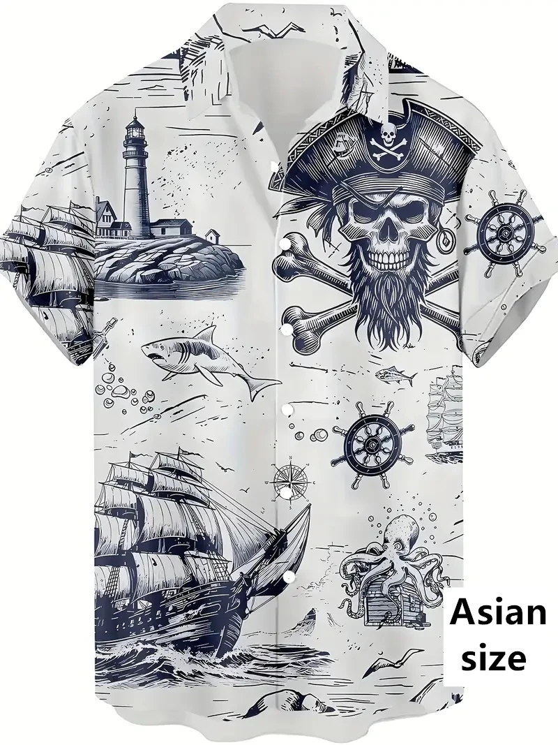 Men's Shirt 3D Print Skull Graphic Men's Clothing Oversized Retro Summer Beach Hawaiian Shirt Harajuku Y2k Fashion Holiday Shirt