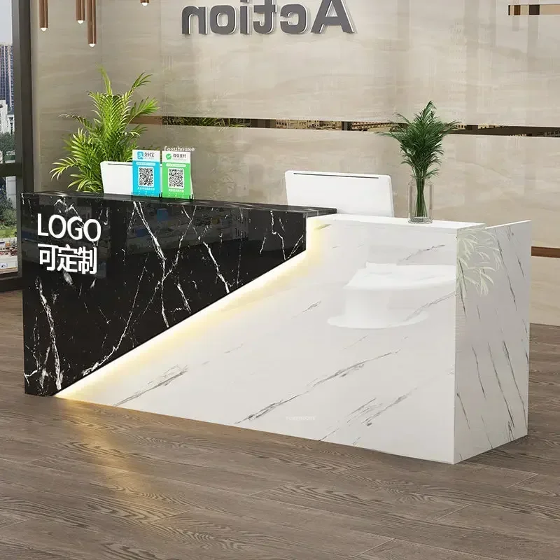 

Company Front Reception Desks Bar Table Modern Small Retro Barber Shop Hotel Front Desk Cashier Counter Office Furniture Z
