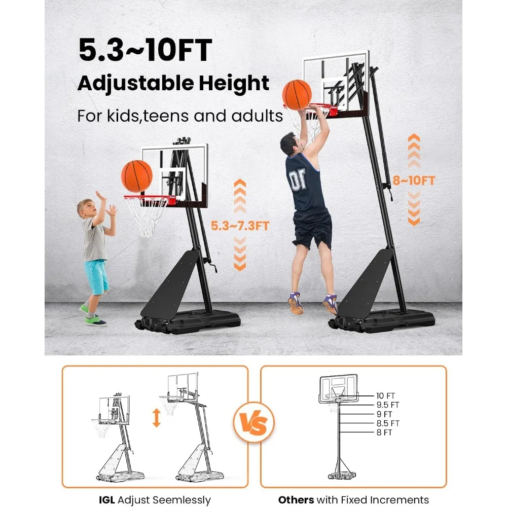 Obras de baloncesto ajustables para exteriores: aros en el suelo de 10 pies de altura con tablero inastillable y estilo profesional para mayor durabilidad