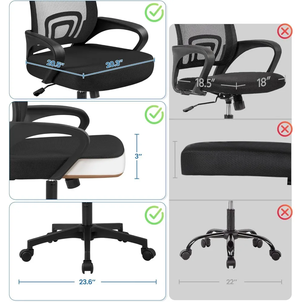 Ergonomic Mesh Office Chair with Lumbar Support, Height Adjustable Computer Desk Chair with Armrests Black 2-Pack