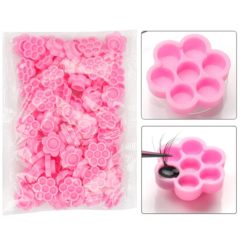 100 Pcs Grafting Eyelashes Pink Delay Cup Eyelash Glue Holder Blossom Delay Cups Eyelash Extension Tool Makeup Supplies