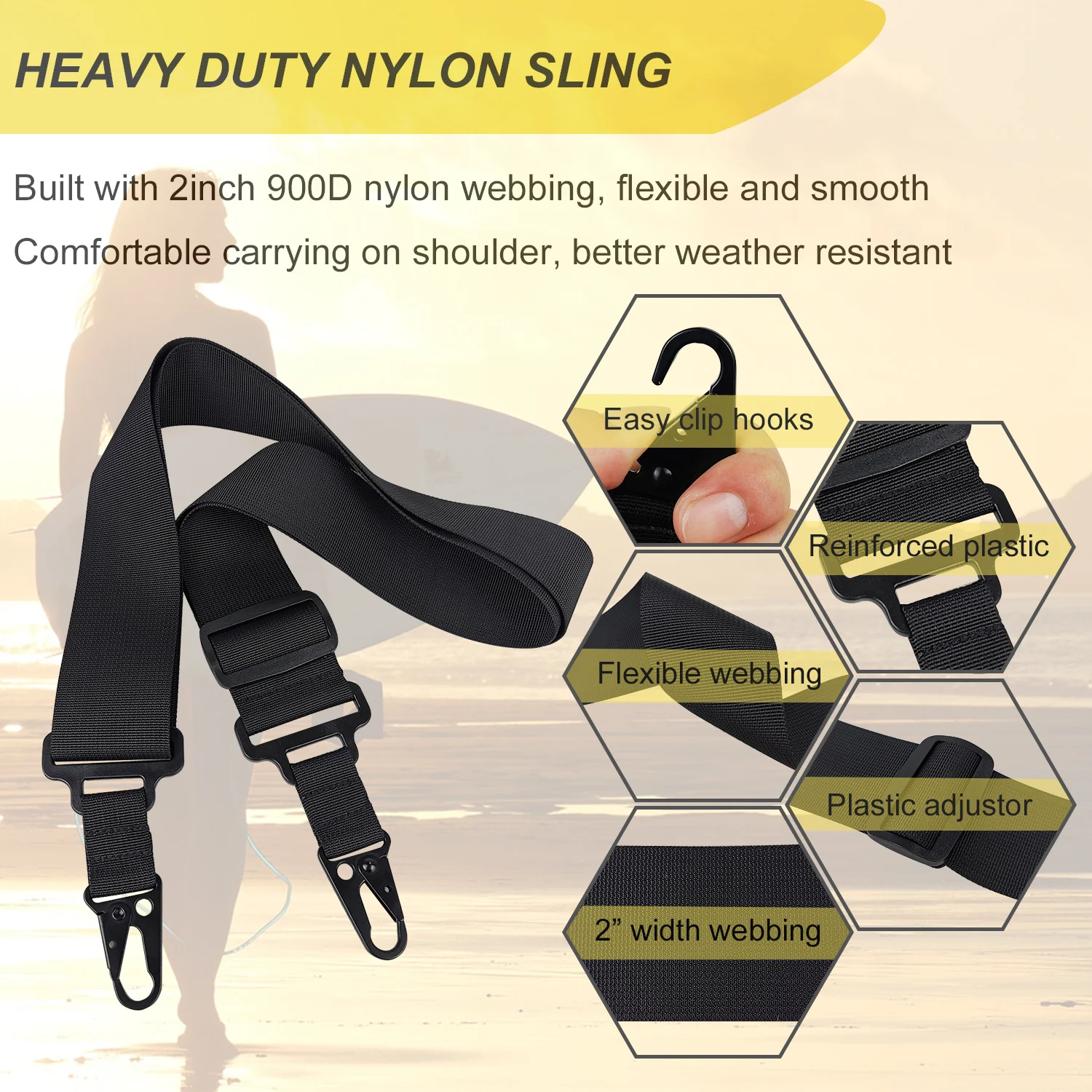 Multi-Use Shoulder with Quick Attach Clips Adjustable- Heavy Duty Nylon Crossbody Strap for Rifle, Kayak, SUP, Golf Bag, Guitars