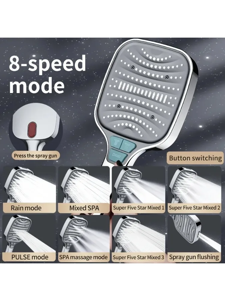 

8-режимная большая насадка для душа, квадратная, с большим потоком, ручная насадка для душа для ванной комнаты, самоочищающаяся силиконовая насадка для выхода воды, насадка для дождя