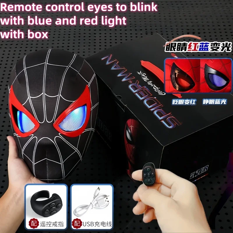 قناع الرجل العنكبوت رائع كهربائي وامض متوهج استثنائي تأثيري القبعات مع عيون متحركة الشكل اللعب هدايا عيد الميلاد #5