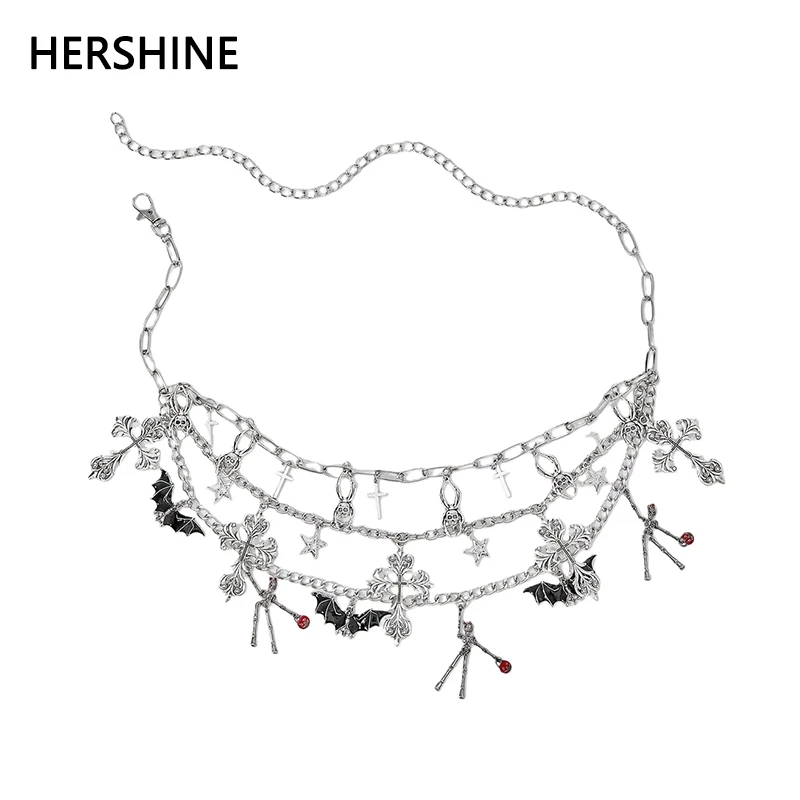 

HERSHINE женская мода летучая мышь крест череп металлическая поясная цепочка, Y2K готический панк Harajuku рок хип-хоп косплей, весна, лето