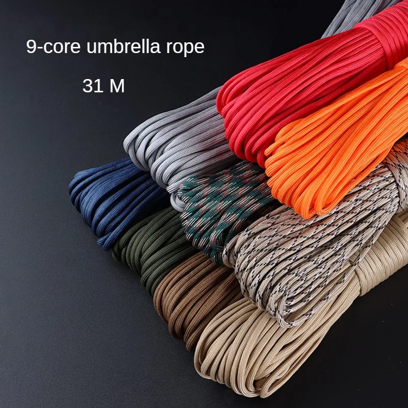 Outdoor Umbrella Rope 31m 4mm Camping Tent Rope 550 Military Regulation 9 Core Rescue Rope Binding Braided Clothesline