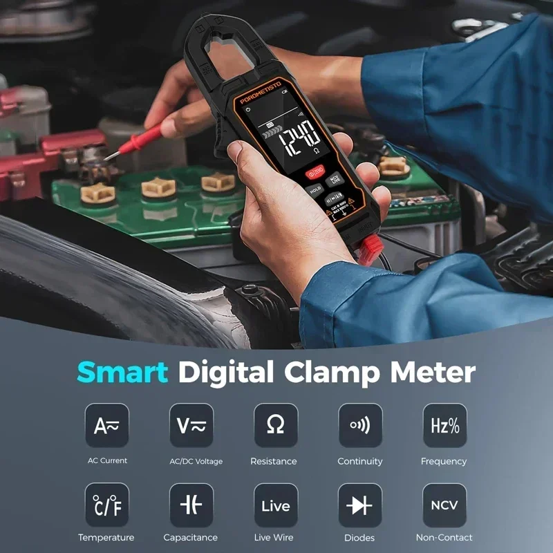 Imagem -06 - Porometisto-digital Clamp Meter 9999 Contagens 600v 600a ac dc Corrente Capacitância de Temperatura Ohm hz Testador de Tensão Alicate