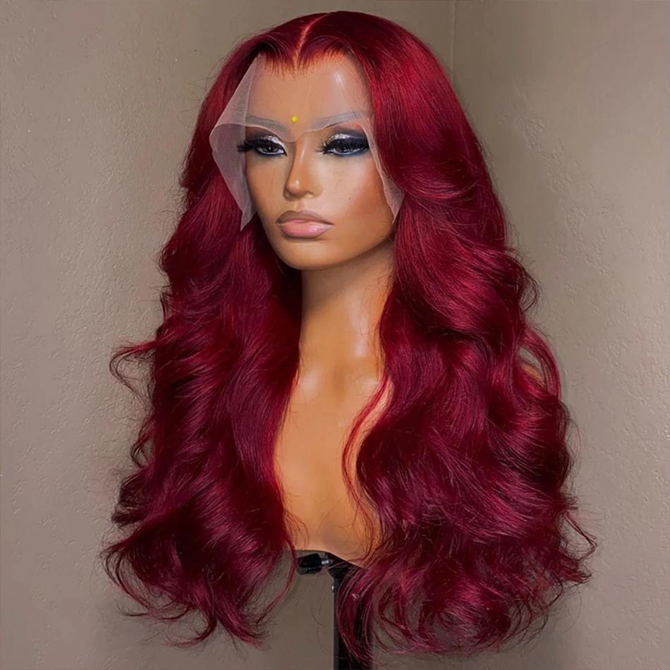 13x6 Burgundy 99J Body Wave Lace Front Human Hair Wig HD Transparent Lace Frontal Wigs Brazilian Red Colored Remy Wigs for Women