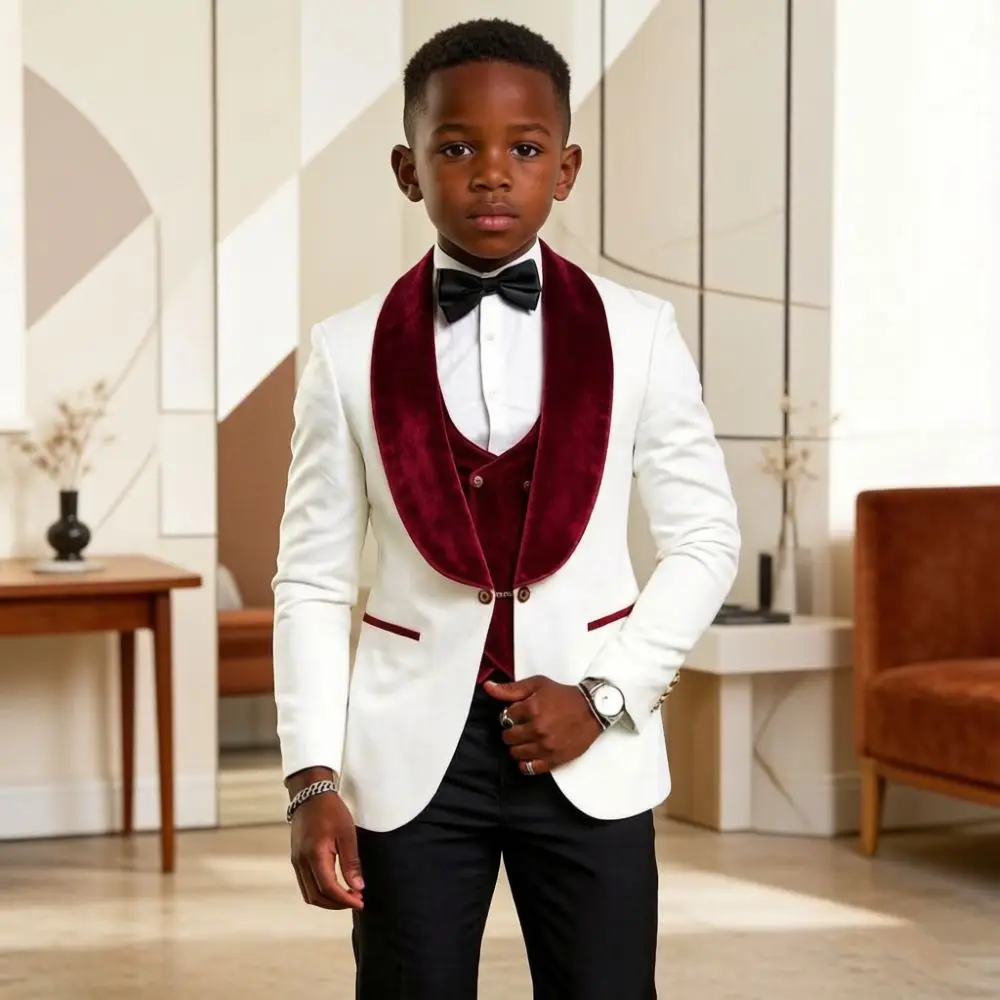 Boys Velvet Slim Fit 3 Piece Suit Custom Vintage Shawl Lapel Mix Match Tuxedo Kids Page Boy Outfit Wedding Prom Formal Party