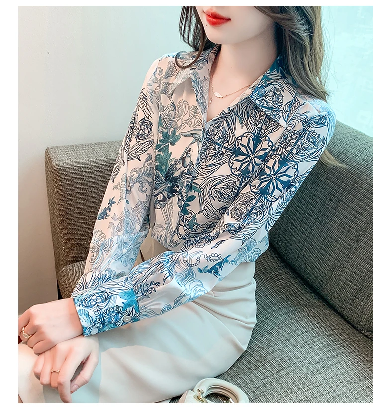 FANIECES Vintage Luxury Print Women Shirt Autumn Long Sleeve Lapel Female Blouses Slim OL Tops Casual Fashion Streetwear Tops