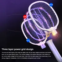 Handheld Electric Fly Swatter 3000V Bug Zapper Racket 2 in 1 Fly Swatter with USB Rechargeable Mosquito Killer Lamp Pest Control