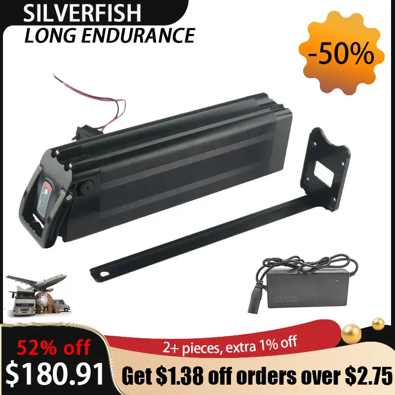 

Silverfish Efficient 18650 Lithium 48V 36V 24V 15A 20A 800W 500W Lithium Ion Long endurance Battery Pack+ Charger