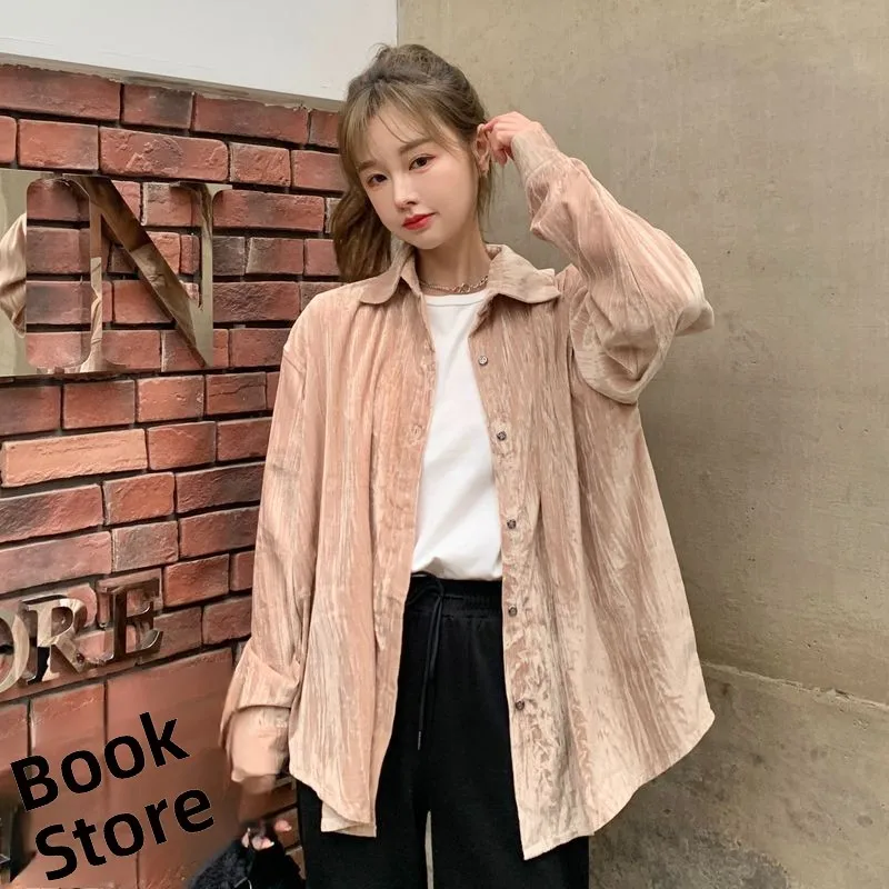 

Новая женская рубашка свободного кроя с воротником, средней длины, оверсайз, для защиты от солнца, модный универсальный топ 2025 года