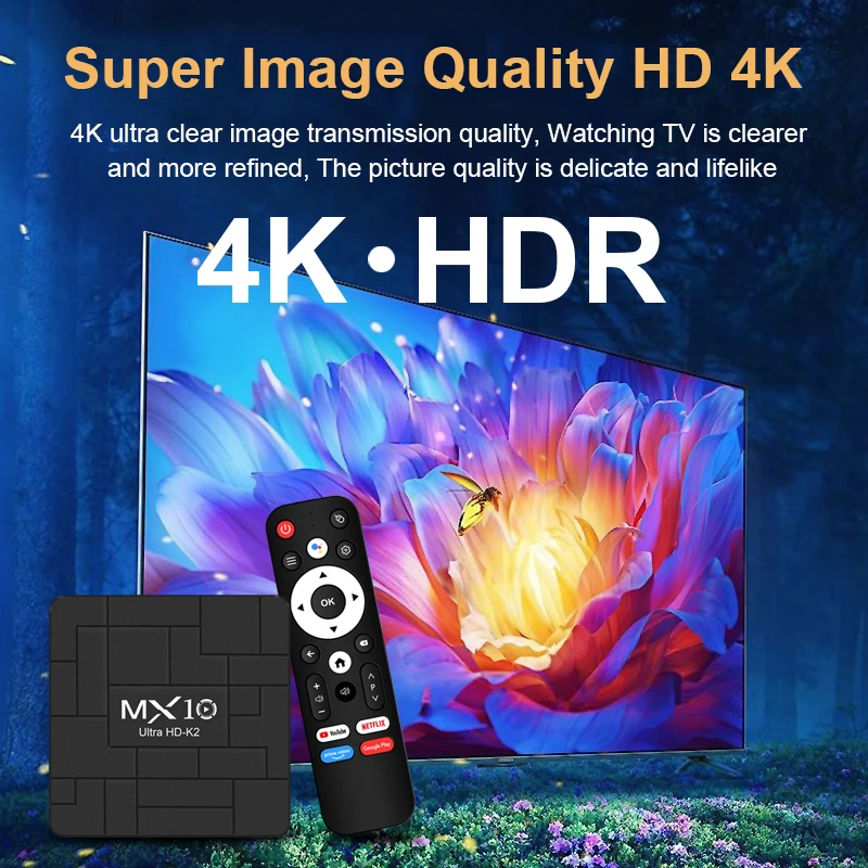 Android Smart TV Box MX10 K2 Allwinner H313 Mali-G31 1.5GB RAM 8GB eMMC Flash Wi-Fi 2.4G/5G Smart Home Theater