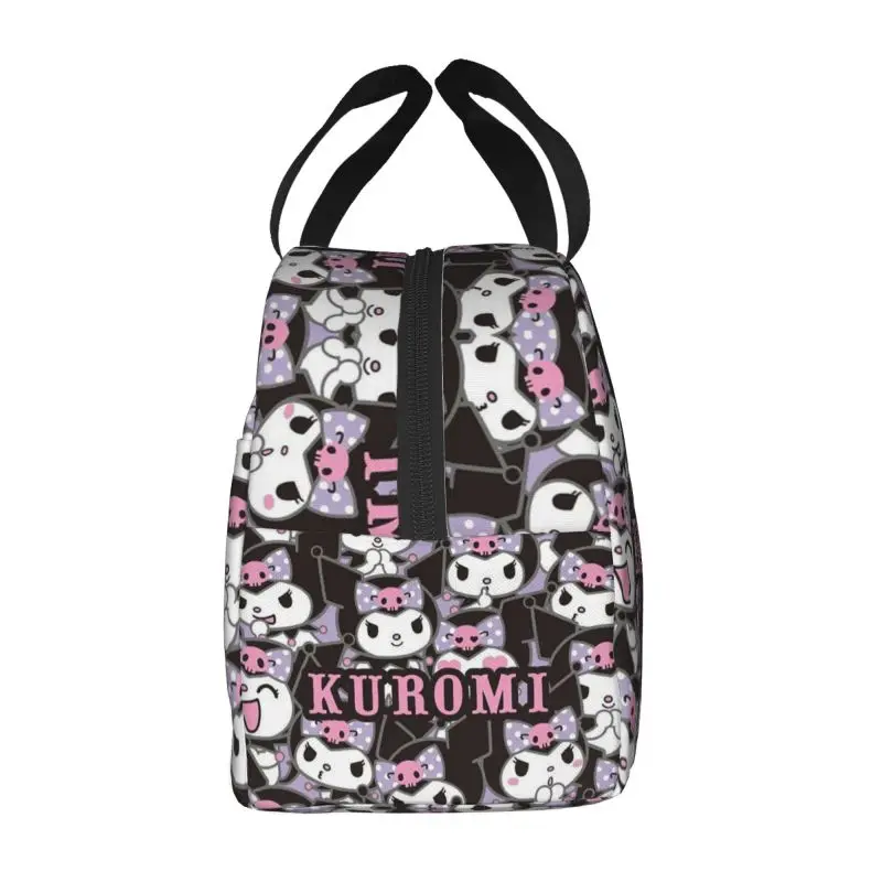 Custom Kuromi Anime Resuable Lunch Box for Women Waterproof Cooler Thermal Food Insulated Lunch Bag Kids School Children