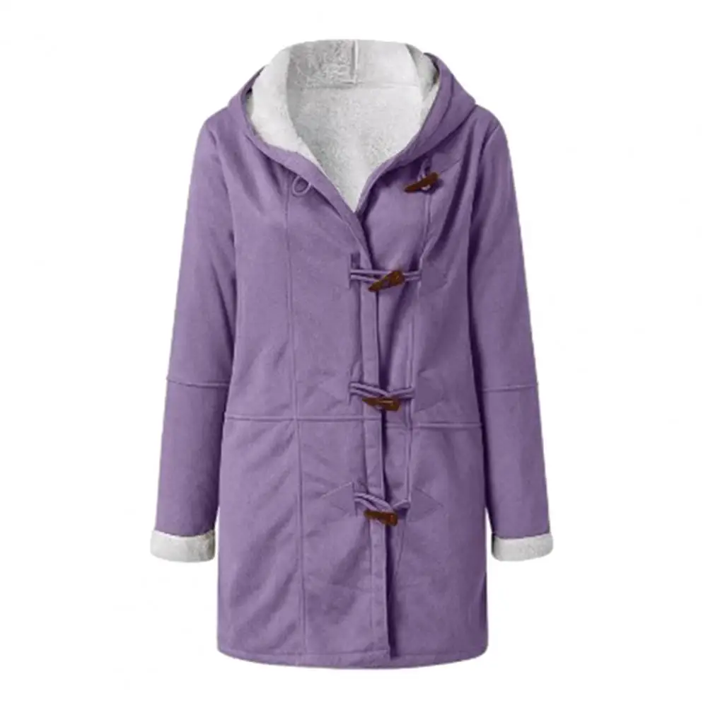 Women's Sherpa Lined  Jacket Thicken Winter Hooded Coat Casual Long Sleeve Horn Button Fleece Jacket Thick Fleece Button Jackets